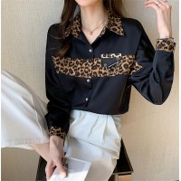 Autumn Office Lady Blouses Femme Long Sleeve Lapel Leopard Women's Elegant Striped Shirt Top